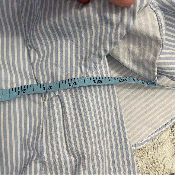 [S] Zara Trafulac Baby Blue & White Striped Fitted Cold Ruffle Shoulder Crop Top - Picture 8 of 12